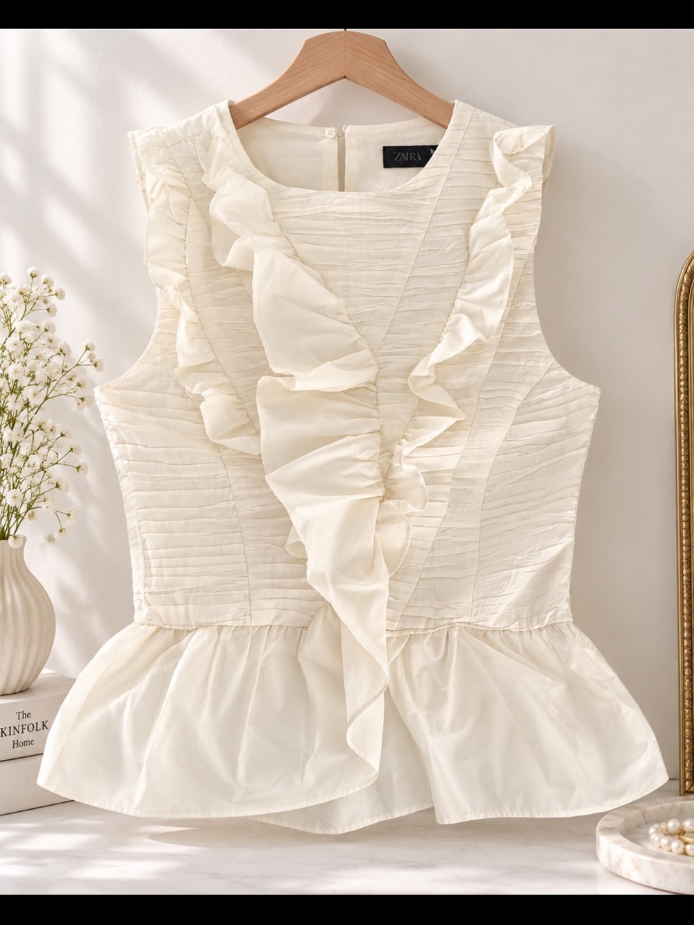 Zara Ivory Ruffle Peplum Sleeveless Top
